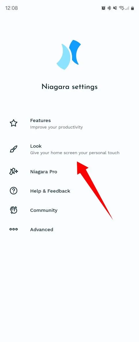Điều hướng đến các tùy chọn icon pack trong Niagara Launcher.