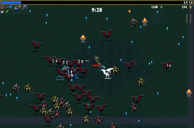 Gameplay Vampire Survivors với mật độ quái vật dày đặc