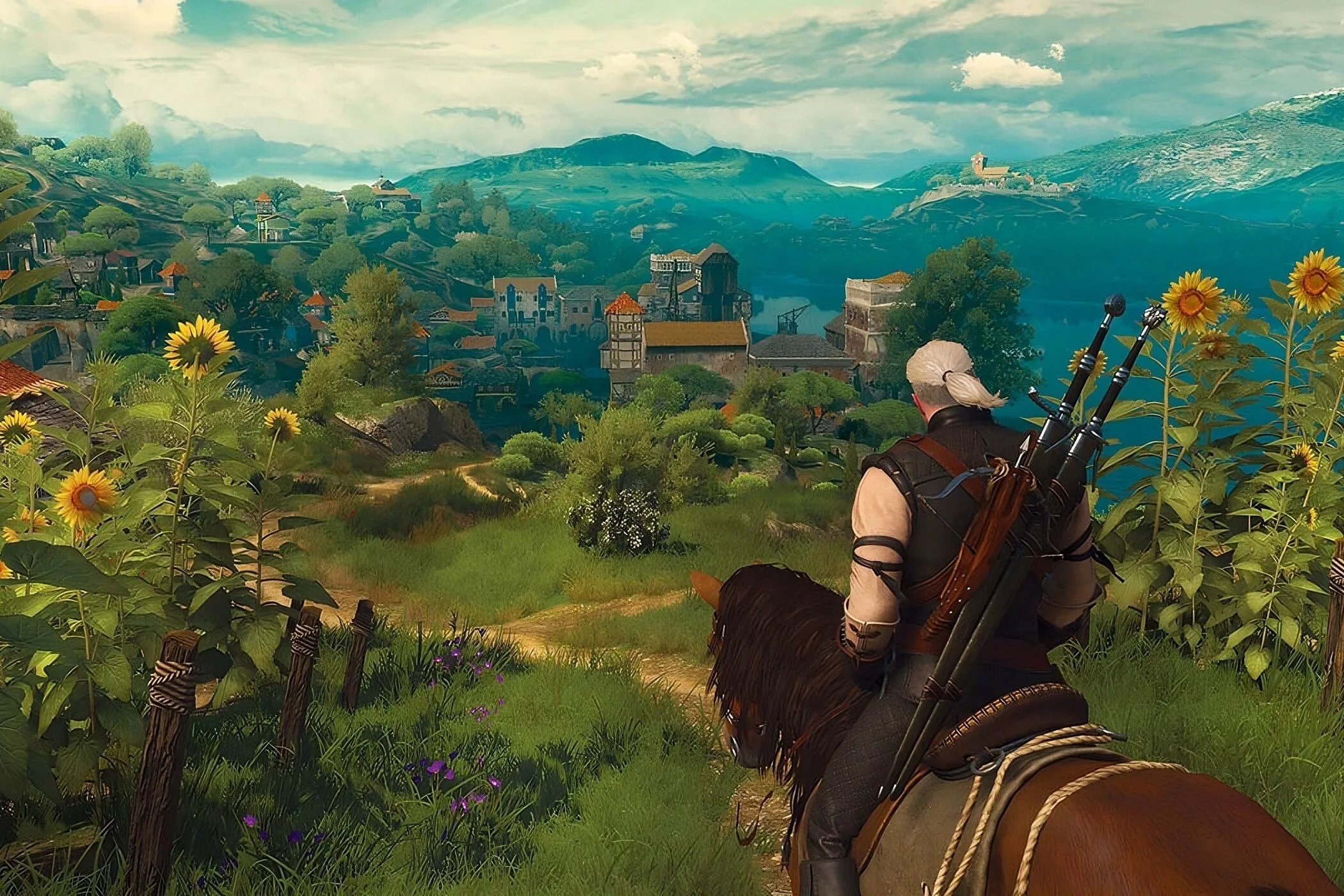 Geralt chiến đấu trong The Witcher 3 Wild Hunt, minh họa game cũ đồ họa đẹp