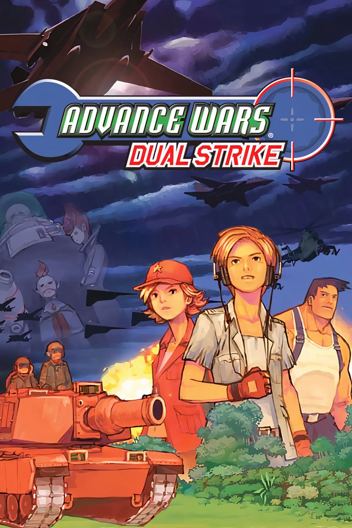 Giao diện chiến đấu của Advance Wars: Dual Strike với các đơn vị quân trên bản đồ lưới ô vuông