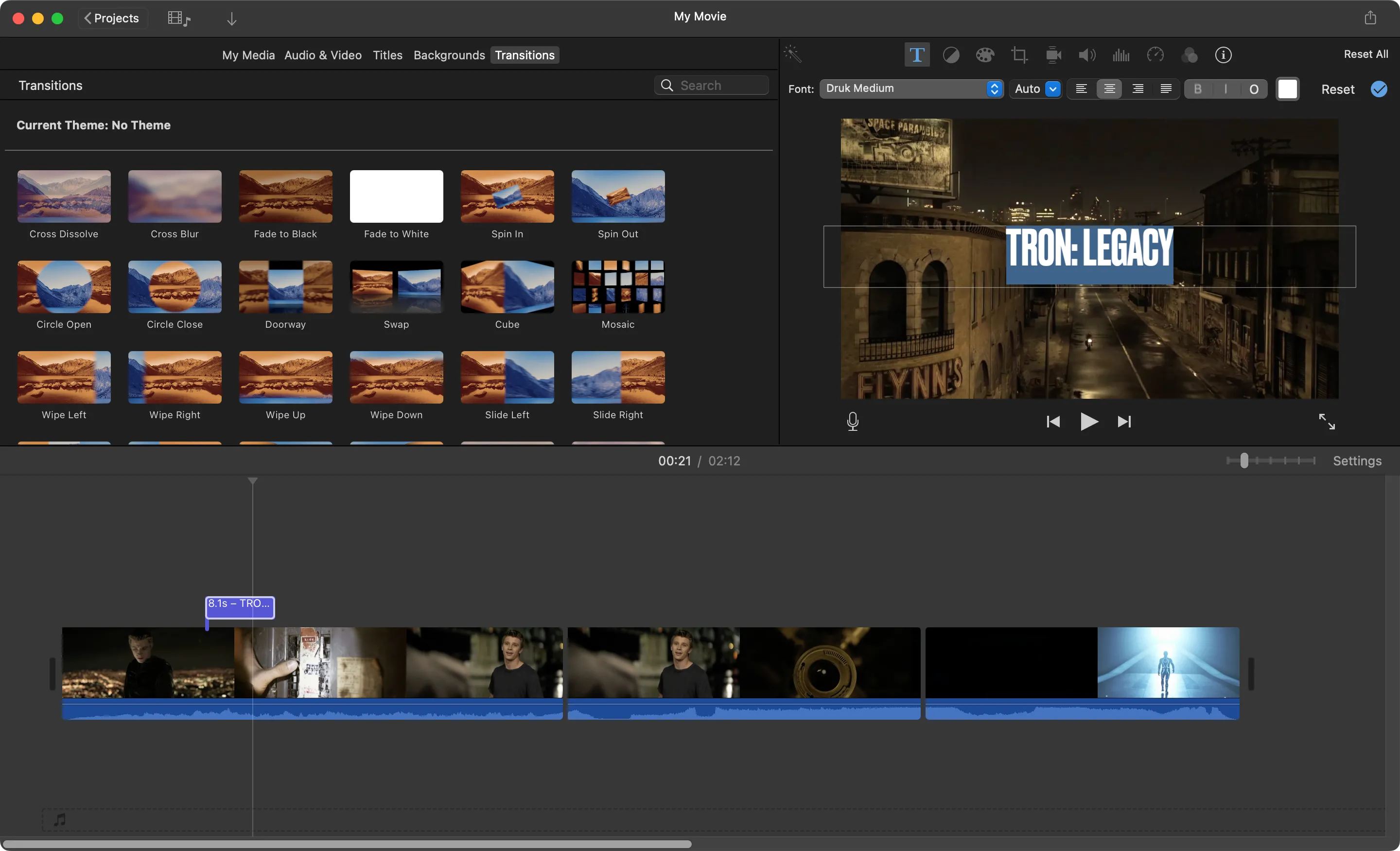 Giao diện chỉnh sửa một dự án video trong iMovie phiên bản hiện đại, cho thấy sự hạn chế về tính năng.