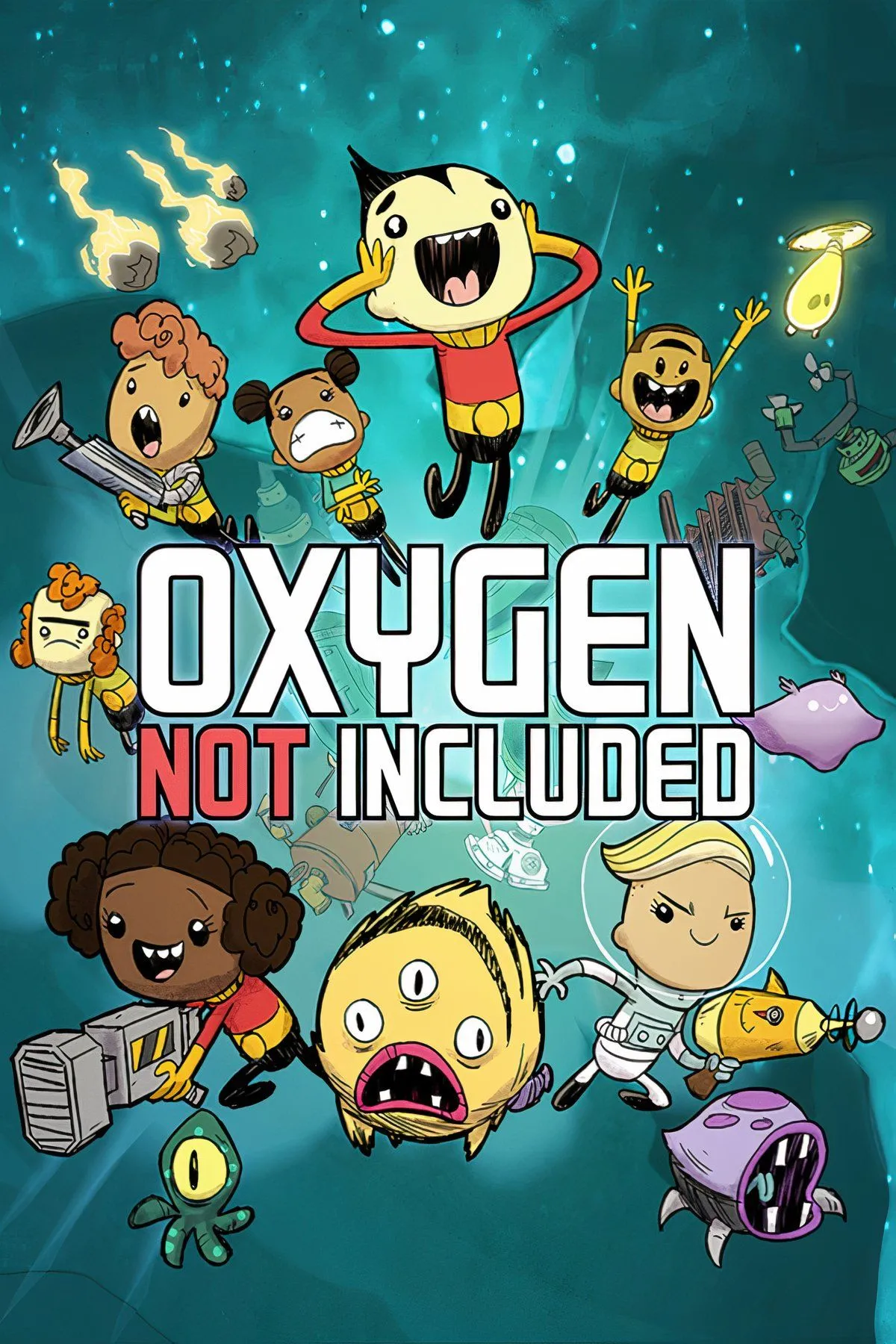 Giao diện game Oxygen Not Included với các đường ống dẫn khí và nước, cùng các nhân vật &quot;dupes&quot; đang làm việc