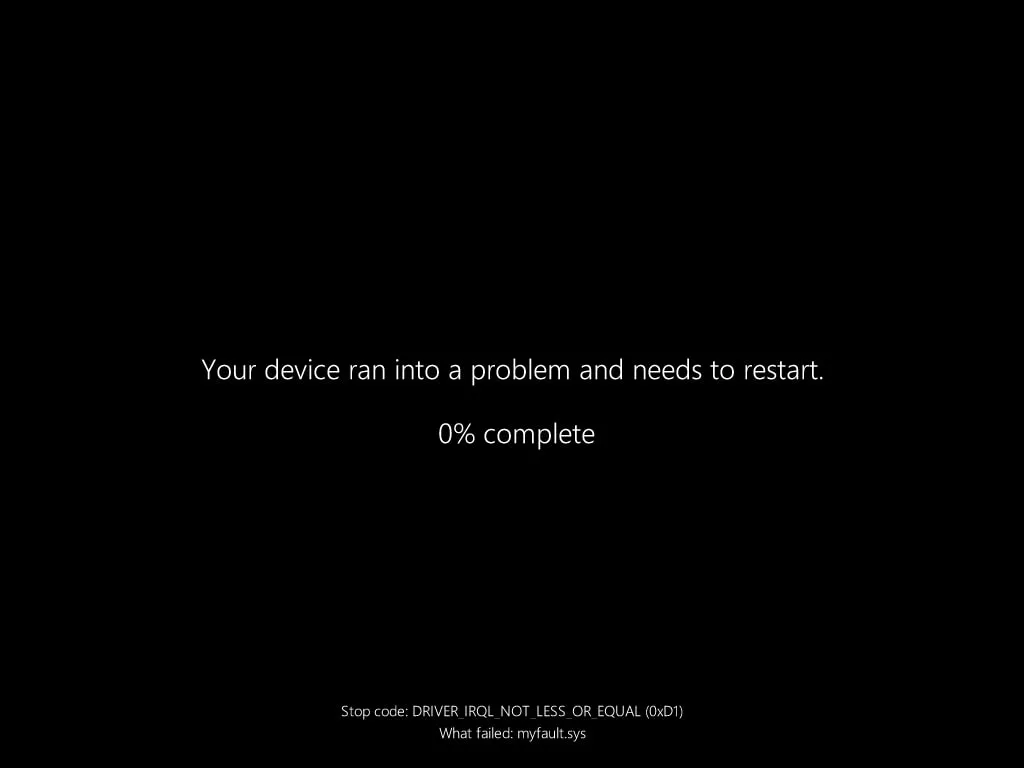 Giao diện Màn hình Đen Chết chóc (BSoD) mới trên Windows 11 với thông báo lỗi và thanh tiến trình