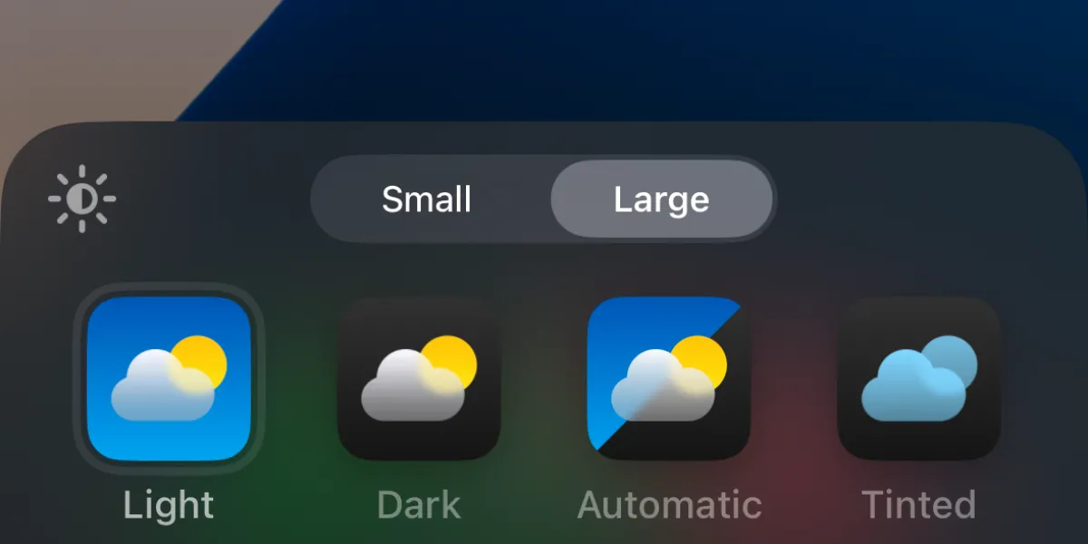 Giao diện menu Tùy chỉnh với hình nền màn hình chính iPhone đã được làm tối, tạo sự nhất quán cho chế độ Dark Mode.