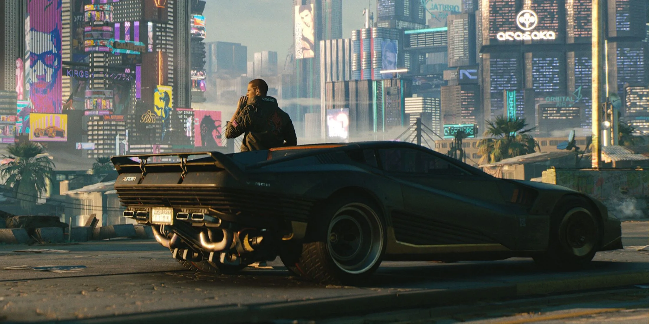 Giao diện người dùng (HUD) và môi trường đô thị trong game Cyberpunk 2077