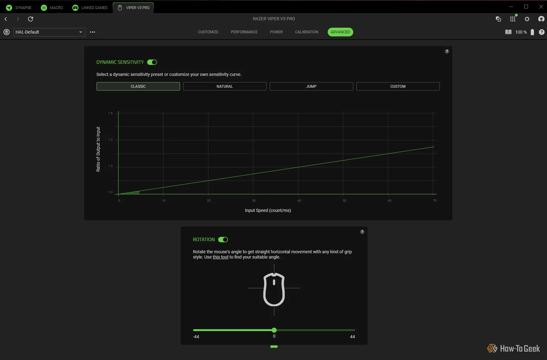 Giao diện phần mềm Razer Synapse tùy chỉnh đường cong gia tốc cho Viper V3 Pro