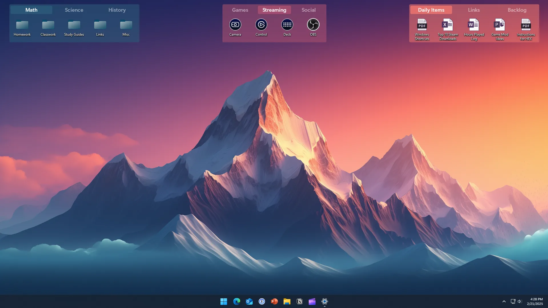 Giao diện Stardock Fences 6 hiển thị các nhóm tab được sắp xếp khoa học với nhiều màu sắc, tăng cường khả năng tổ chức desktop.