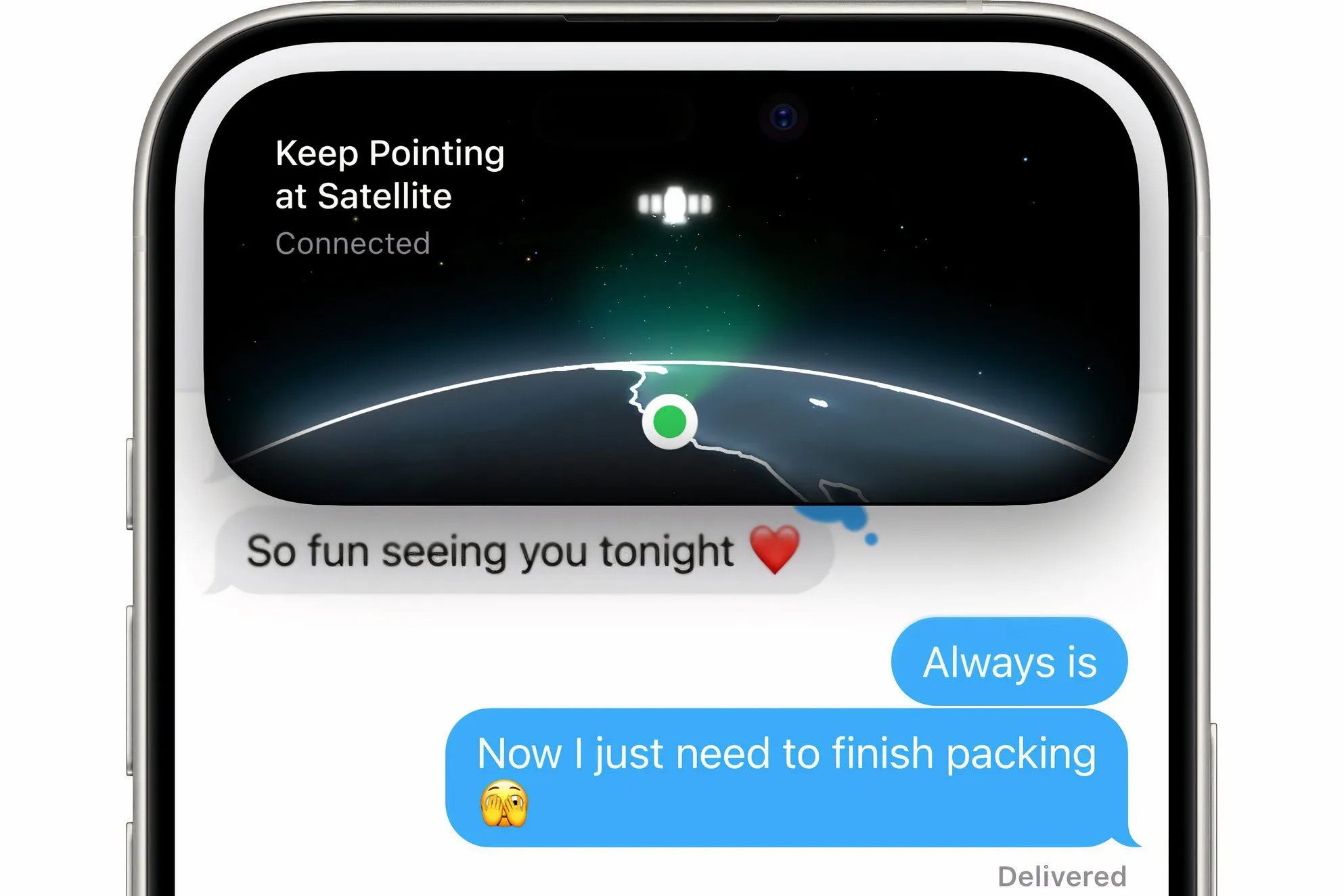 Giao diện tin nhắn trên iPhone, thể hiện khả năng kết nối vệ tinh của iOS 18