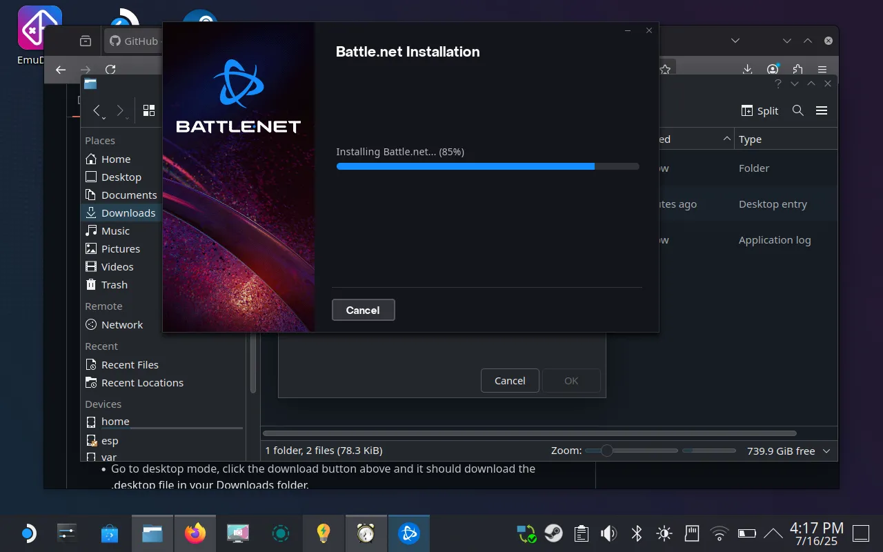 Giao diện trình cài đặt Battle.net trên Steam Deck