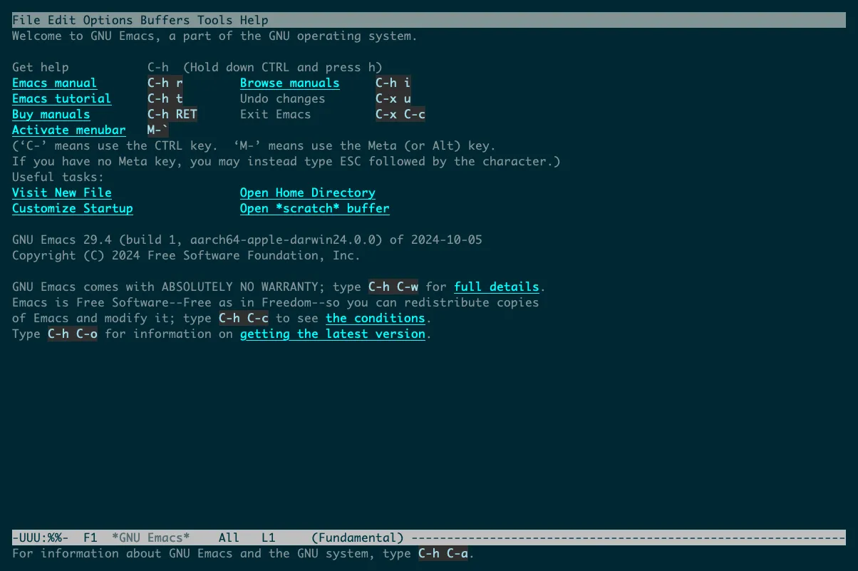 Giao diện trình soạn thảo văn bản GNU Emacs hoạt động trong môi trường Terminal
