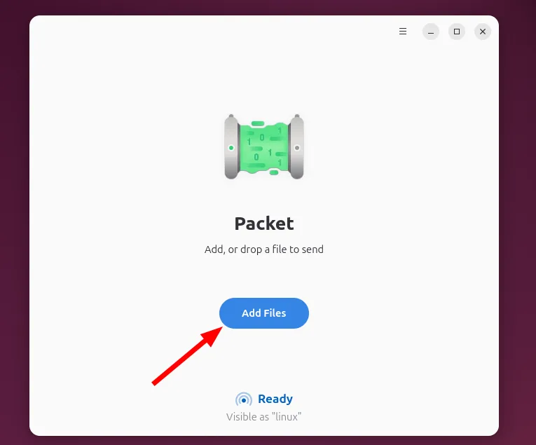 Giao diện ứng dụng Packet trên Linux hiển thị các tệp đã thêm sẵn sàng để chia sẻ với thiết bị Android