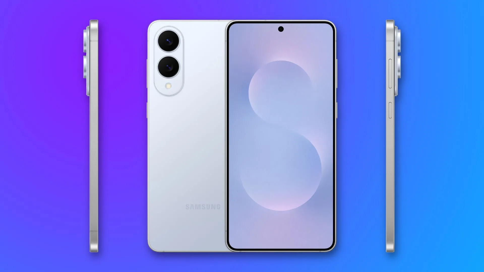 Góc nhìn mặt trước và cạnh bên của Samsung Galaxy S25 Edge, làm nổi bật màn hình tràn viền và độ mỏng ấn tượng.