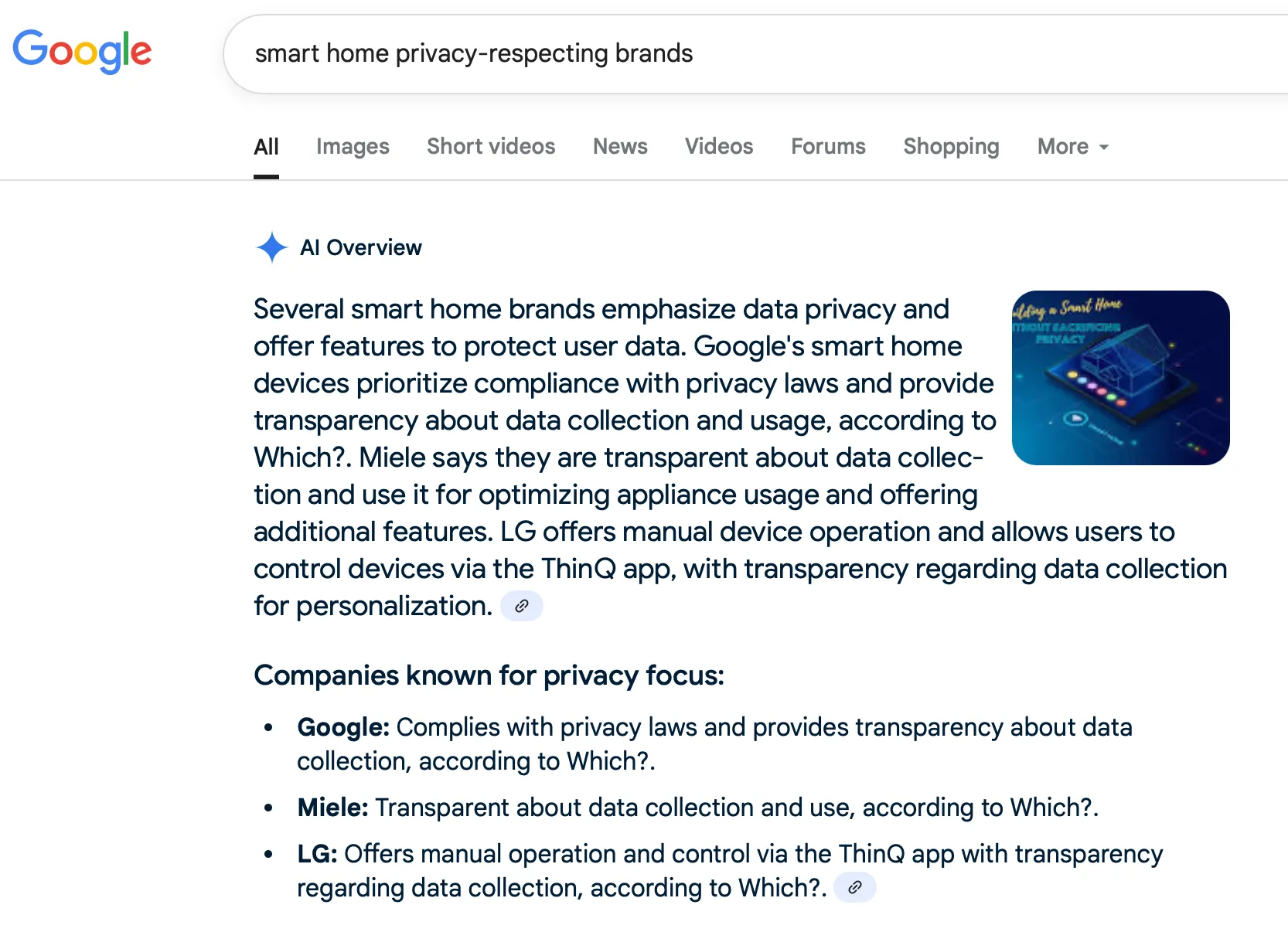Google AI Overview đưa ra nhận định sai lầm về Google là thương hiệu nhà thông minh tôn trọng quyền riêng tư