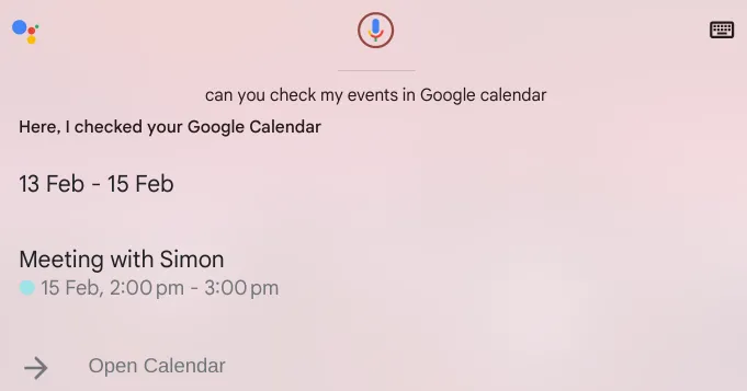 Google Assistant hiển thị các sự kiện đã lên lịch trong Google Calendar trên Chromebook.