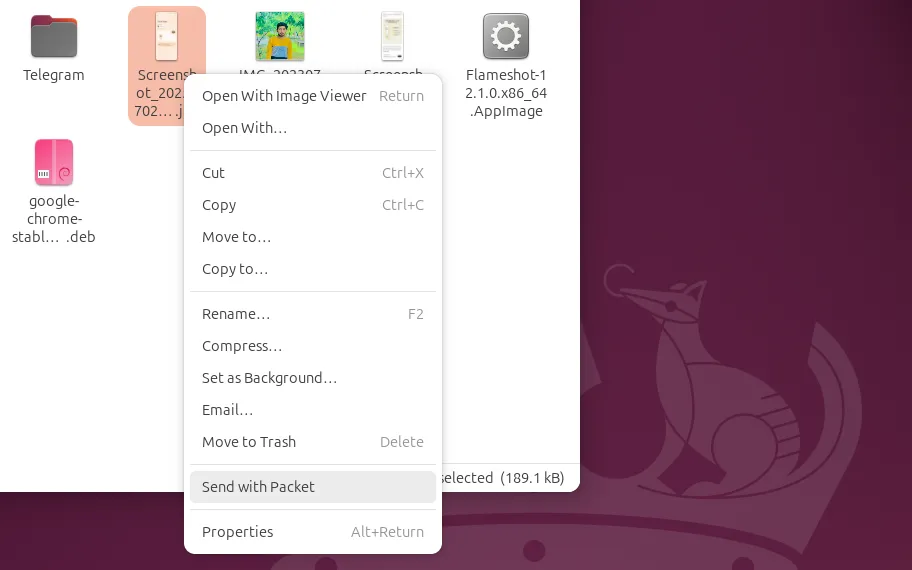 Gửi file trực tiếp từ trình quản lý tệp Nautilus bằng tùy chọn 'Send With Packet'