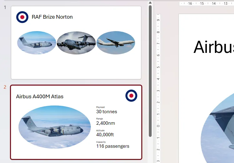 Hai slide trong PowerPoint hiển thị các mục được nhân đôi, di chuyển hoặc xóa từ slide này sang slide khác.