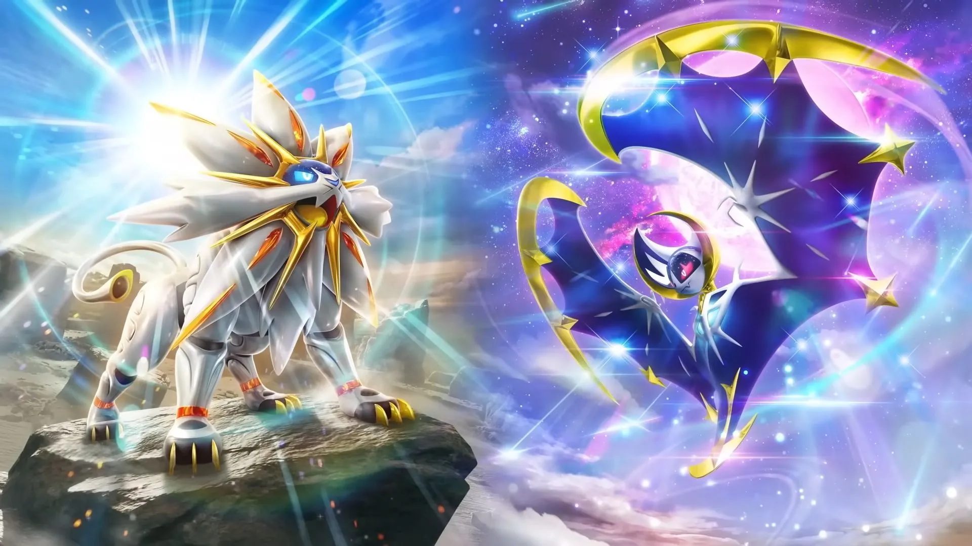 Hình ảnh các Pokémon huyền thoại Solgaleo và Lunala trên giao diện gói bài Pokémon TCG Pocket