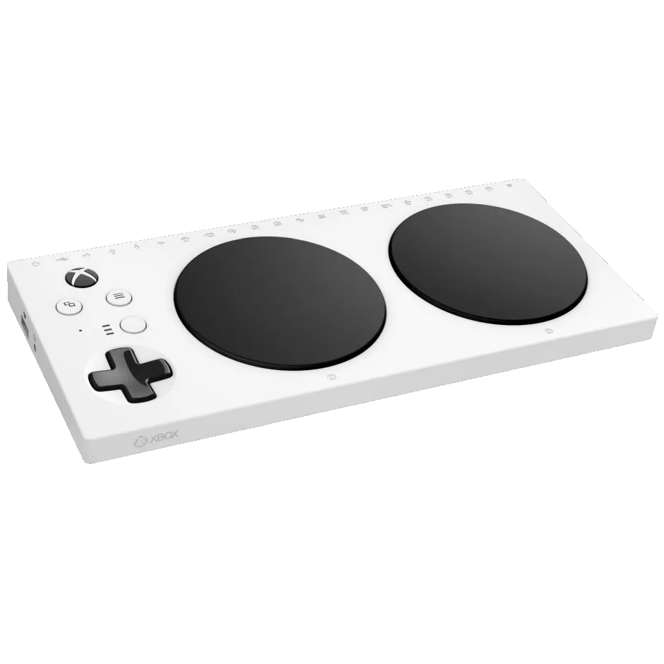 Hình ảnh cận cảnh bộ điều khiển Xbox Adaptive Controller, nền tảng cho các thiết bị hỗ trợ chơi game của Microsoft
