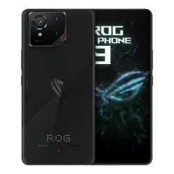 Hình ảnh điện thoại ASUS ROG Phone 9 màu đen với hiệu ứng ánh sáng xanh