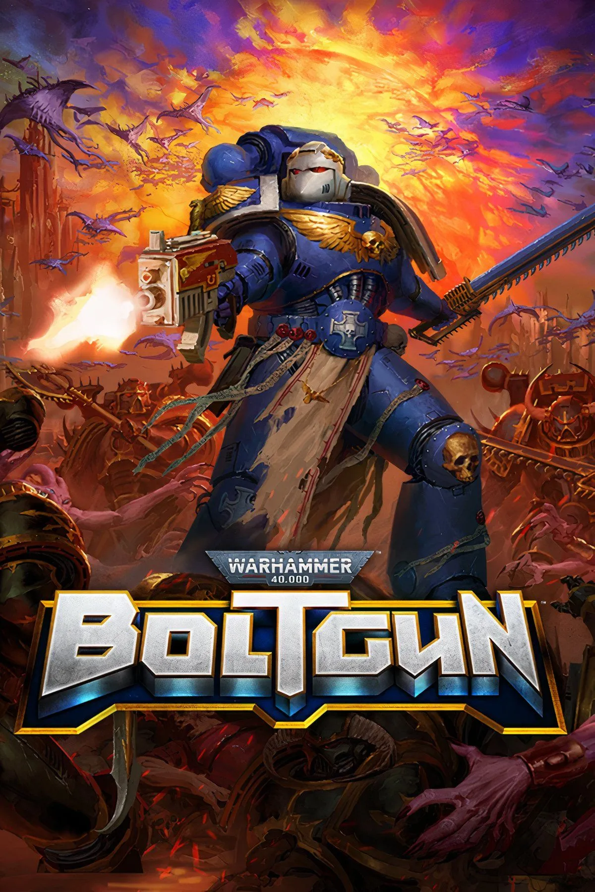 Hình ảnh gameplay đầy kịch tính của Warhammer 40,000 Boltgun Words of Vengeance, nơi tốc độ gõ phím quyết định sự sống còn.