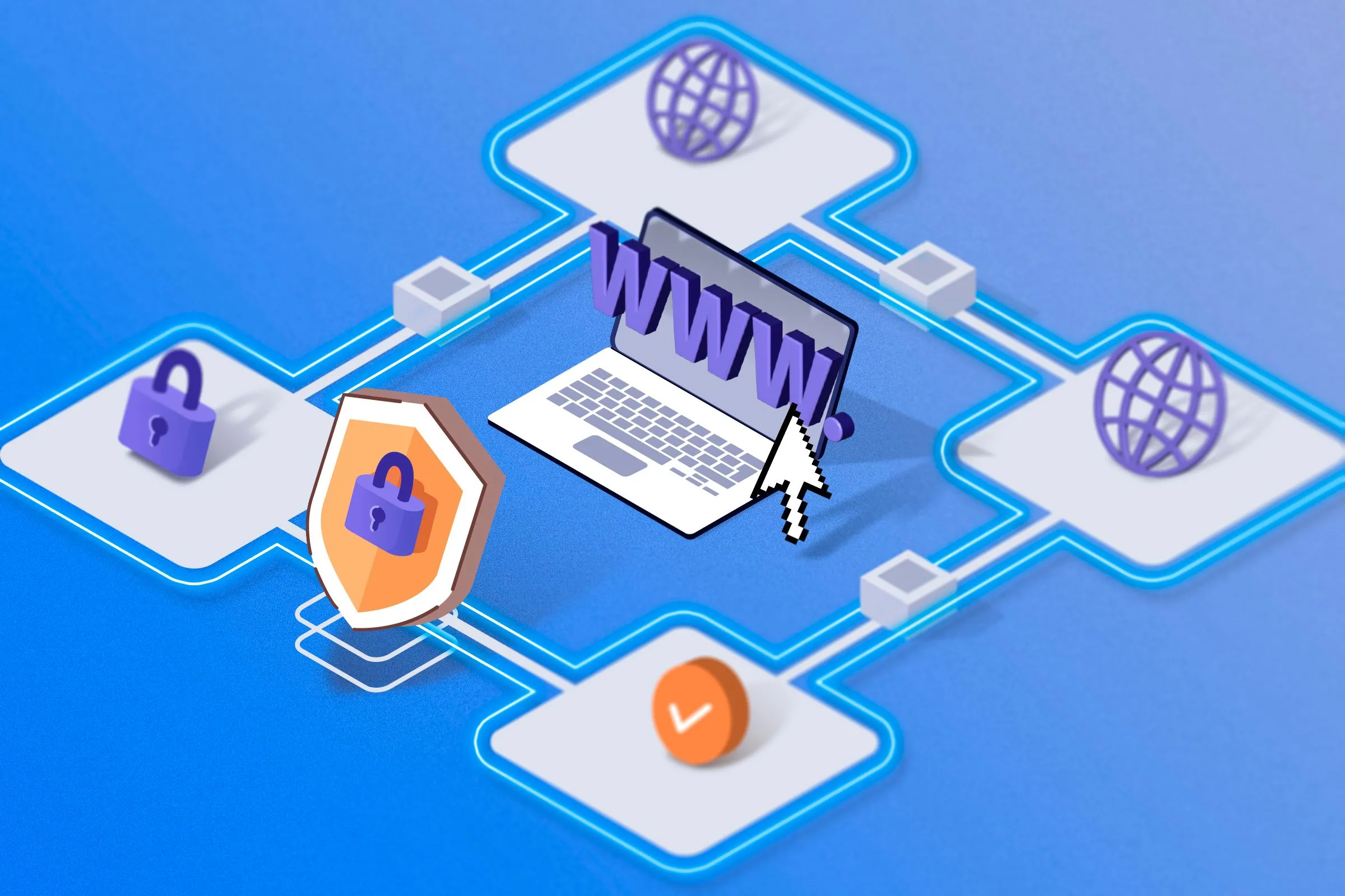 Hình ảnh laptop với các biểu tượng an ninh mạng và internet, thể hiện tầm quan trọng của việc bảo vệ hệ thống khỏi các mối đđe dọa trực tuyến.