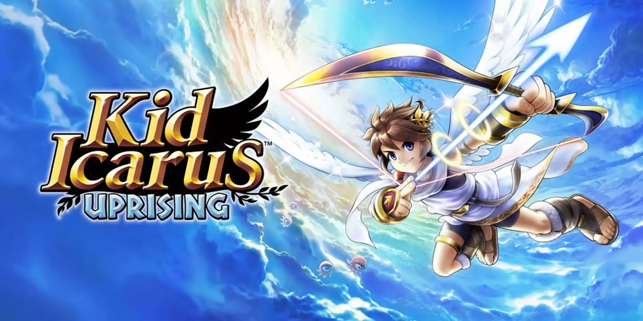 Hình ảnh nghệ thuật chính của Kid Icarus: Uprising, với nhân vật Pit sẵn sàng chiến đấu