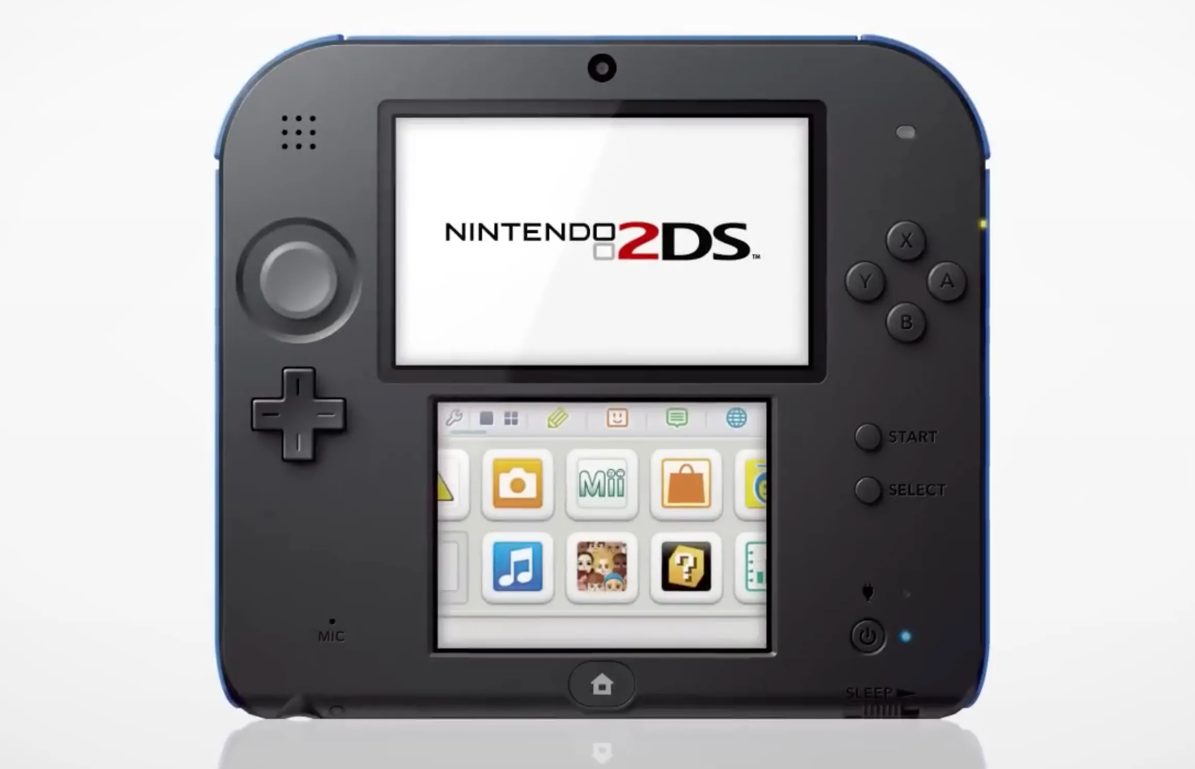 Hình ảnh quảng cáo Nintendo 2DS màu xanh và đen