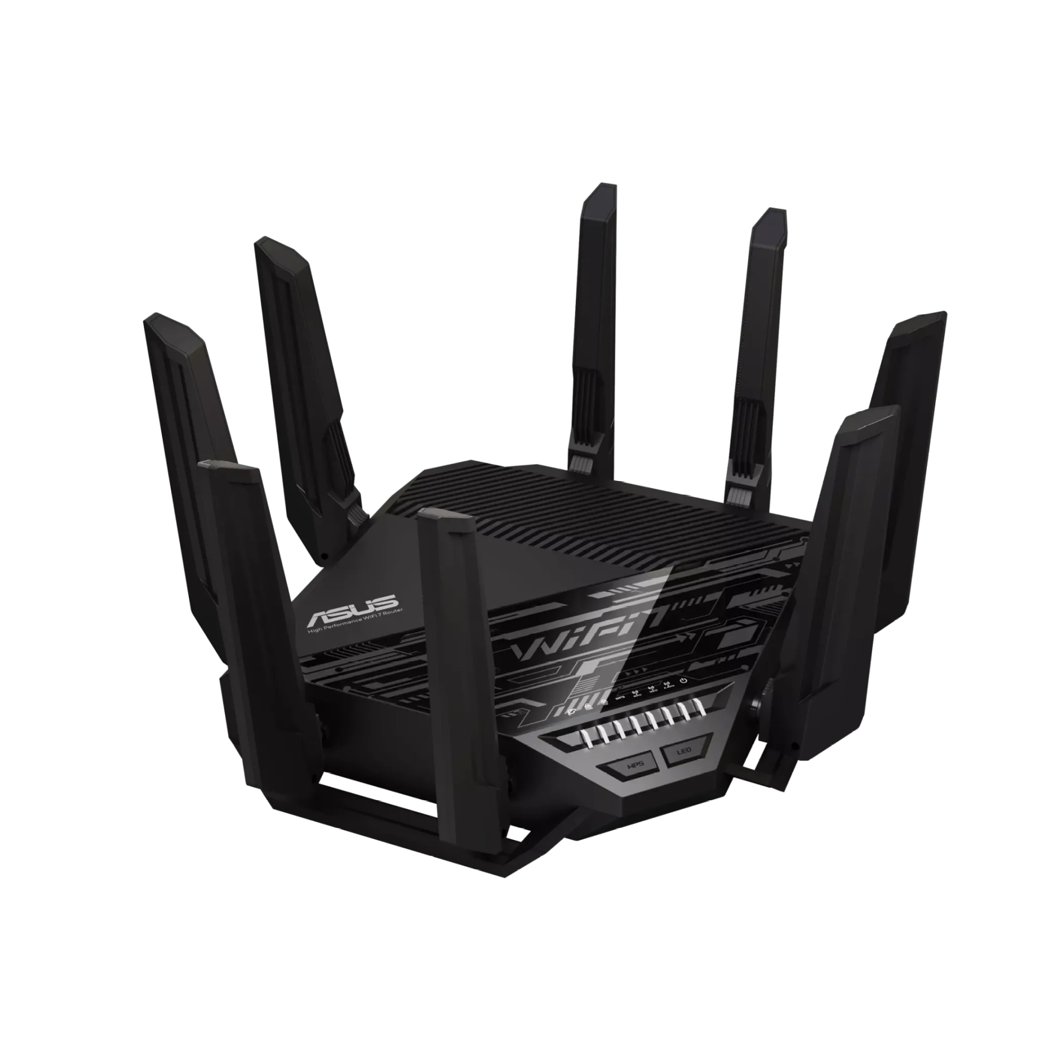 Hình ảnh router ASUS RT-BE96U, một thiết bị mạng cao cấp hỗ trợ Wi-Fi 7 và tích hợp tính năng VPN.