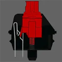 Hoạt động chi tiết của switch bàn phím cơ học Cherry MX Red điển hình với cơ chế tiếp xúc kim loại.
