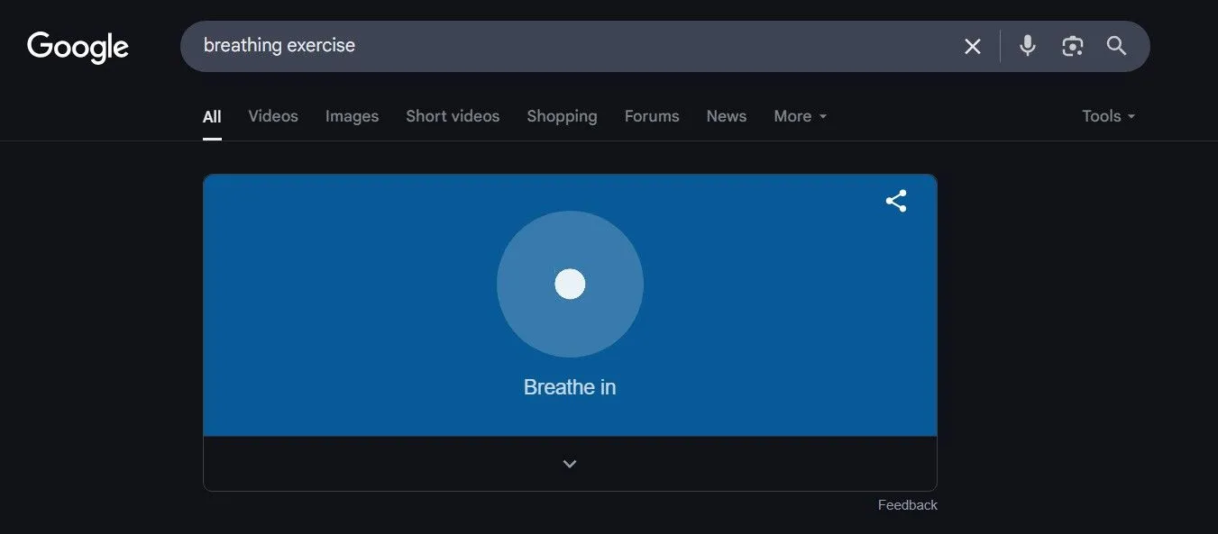Hướng dẫn bài tập hít thở (Breathing Exercise) hiển thị trên Google Search.