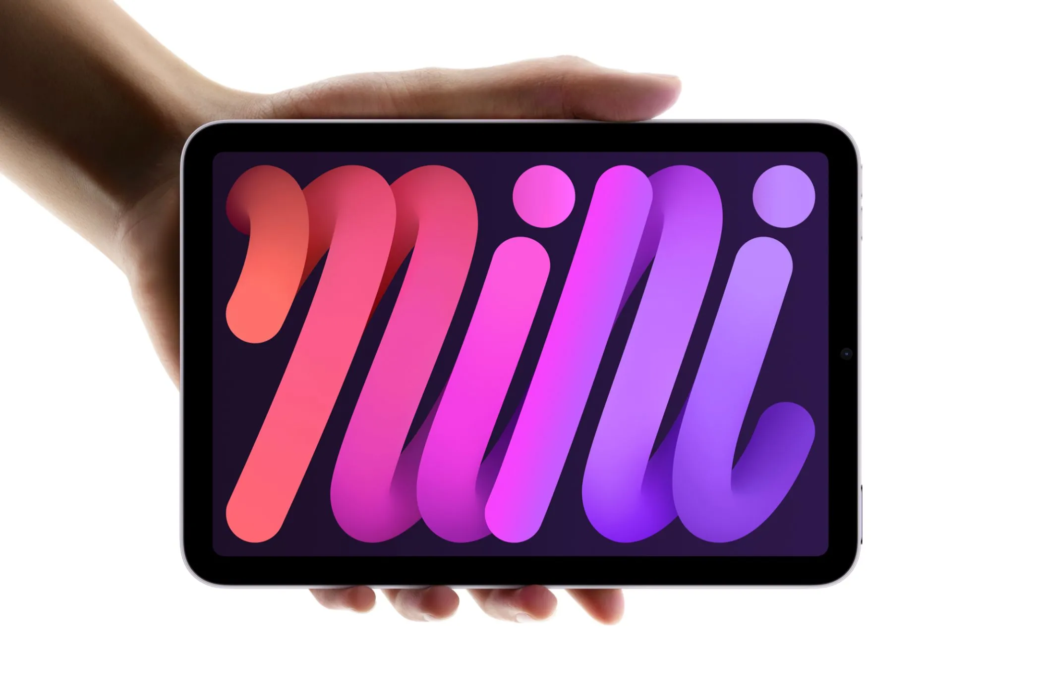 iPad Mini thế hệ thứ 7 màu tím được cầm trên tay, hiển thị ứng dụng đang chạy