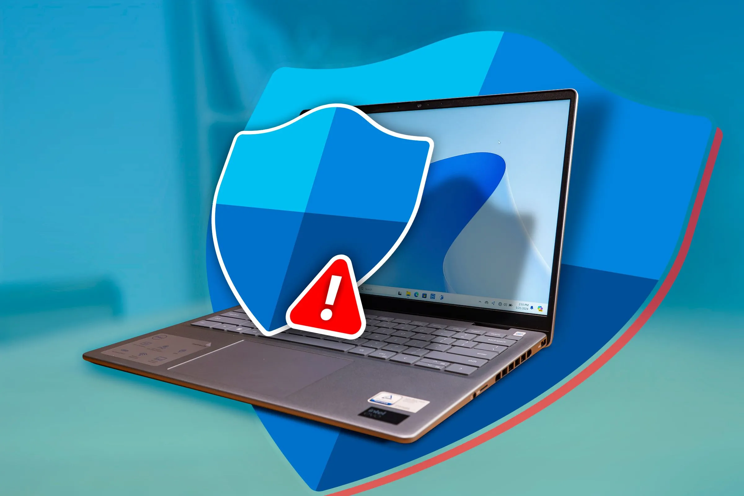 Laptop với biểu tượng Windows Defender hiện ra từ màn hình