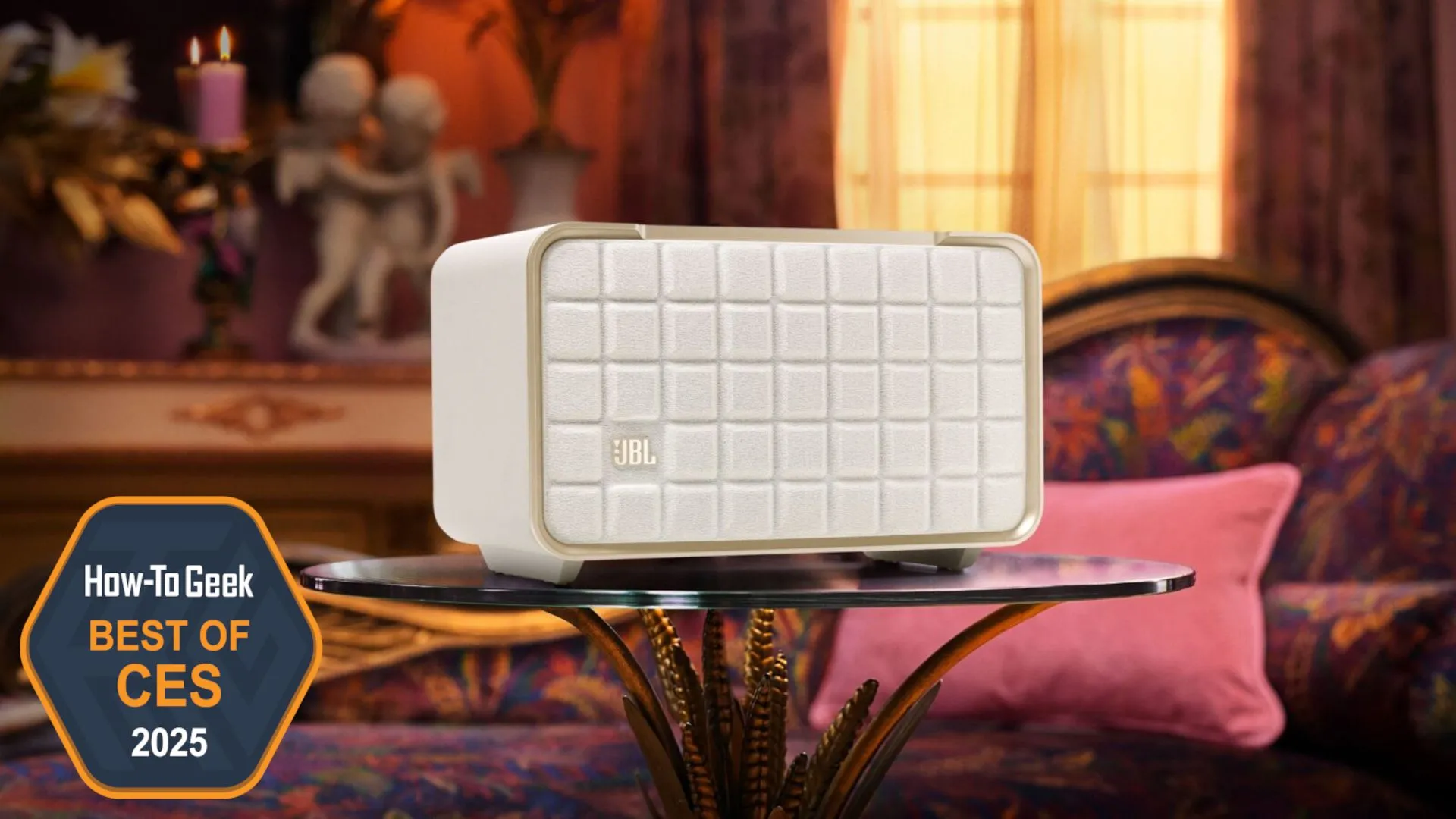 Loa Bluetooth JBL Authentics 200 màu trắng, thiết kế cổ điển và âm thanh mạnh mẽ.