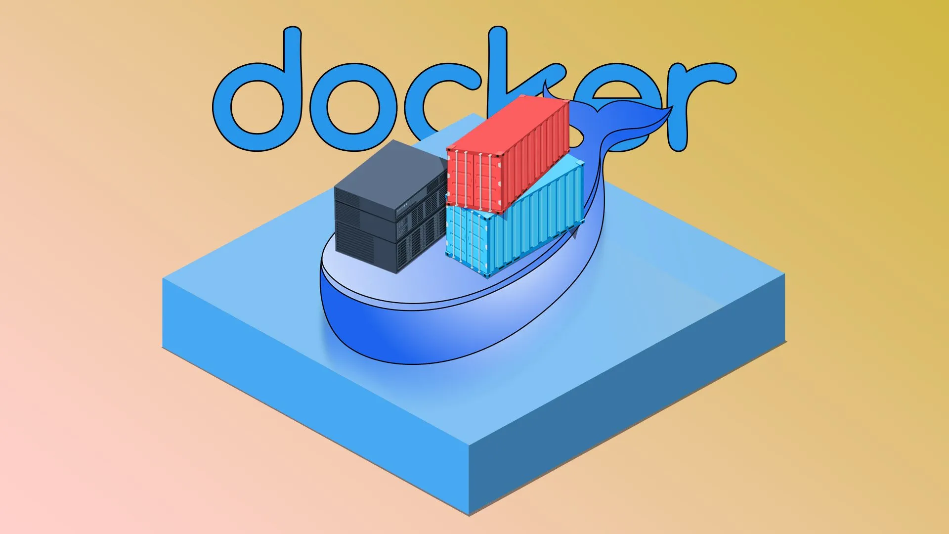 Logo Docker và biểu tượng máy chủ NAS, minh họa khả năng chạy ứng dụng Docker trên NAS