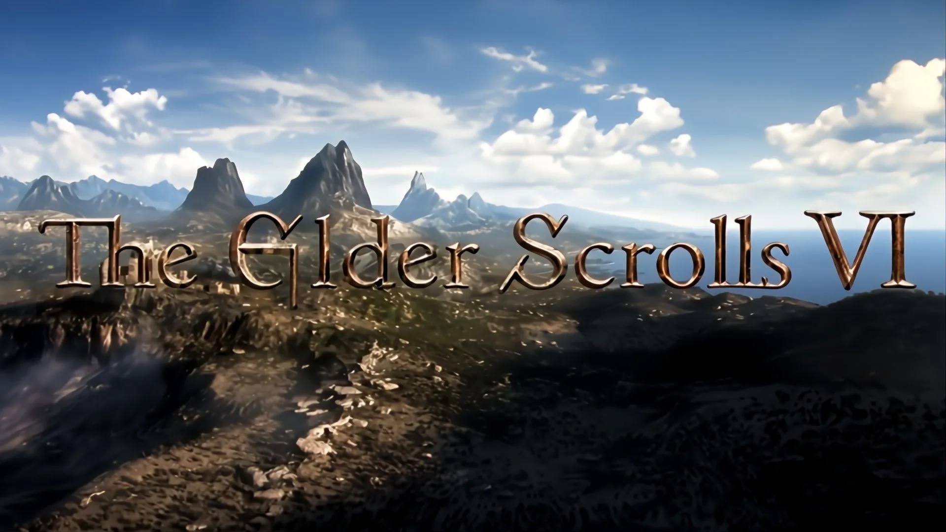 Logo The Elder Scrolls 6 nổi bật trên nền phong cảnh hùng vĩ, gợi mở về phần tiếp theo của series.