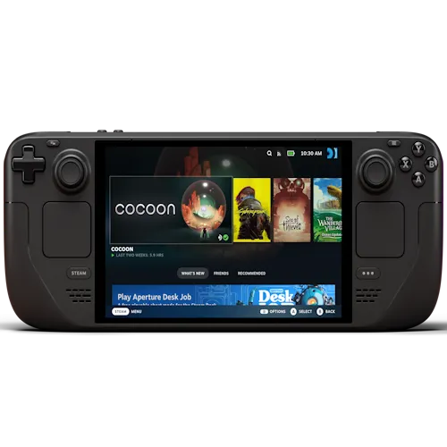 Logo và tên sản phẩm máy chơi game cầm tay Steam Deck OLED của Valve