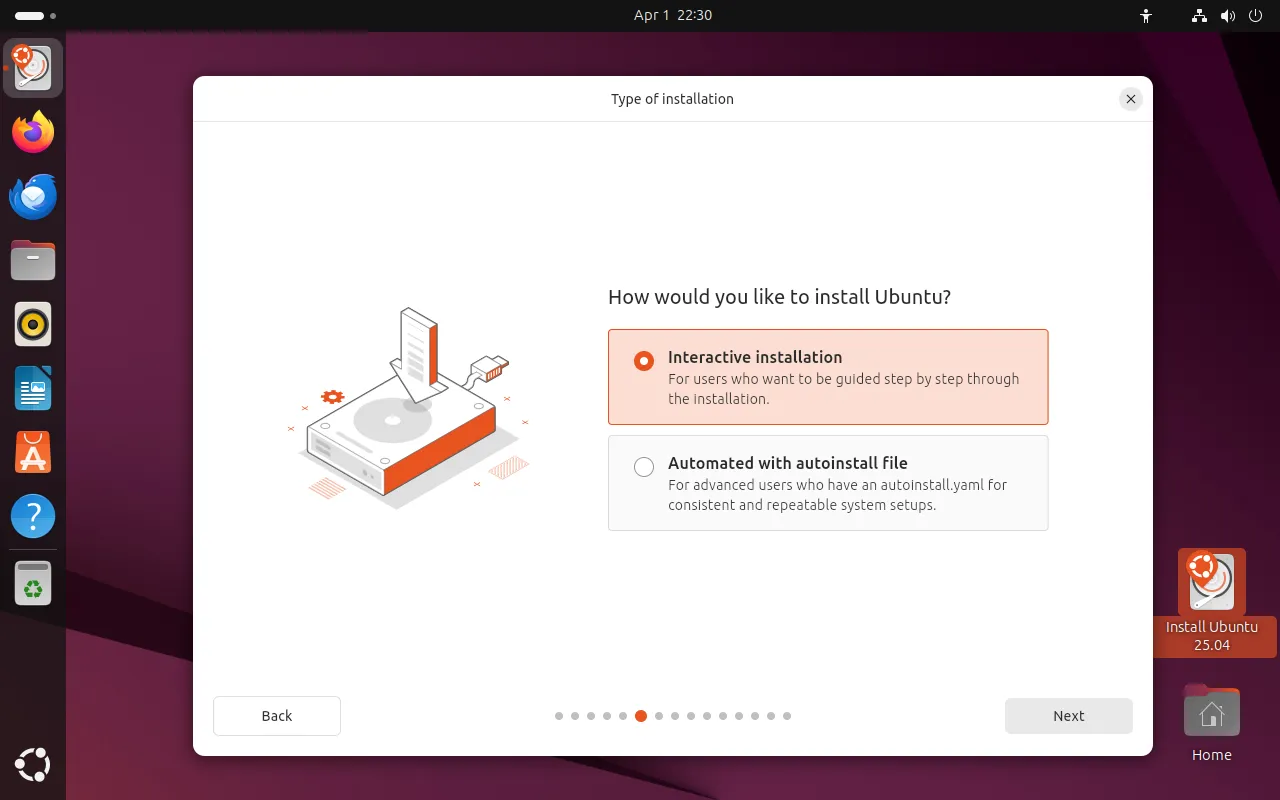 Màn hình cài đặt Ubuntu 25.04