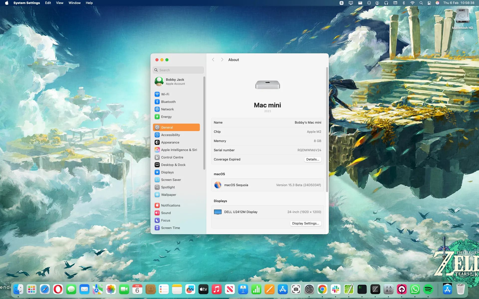 Màn hình desktop macOS với cửa sổ &quot;Giới thiệu về máy Mac này&quot;, thể hiện sự tối giản và thông tin rõ ràng về hệ thống, minh chứng cho thiết kế thân thiện người dùng.