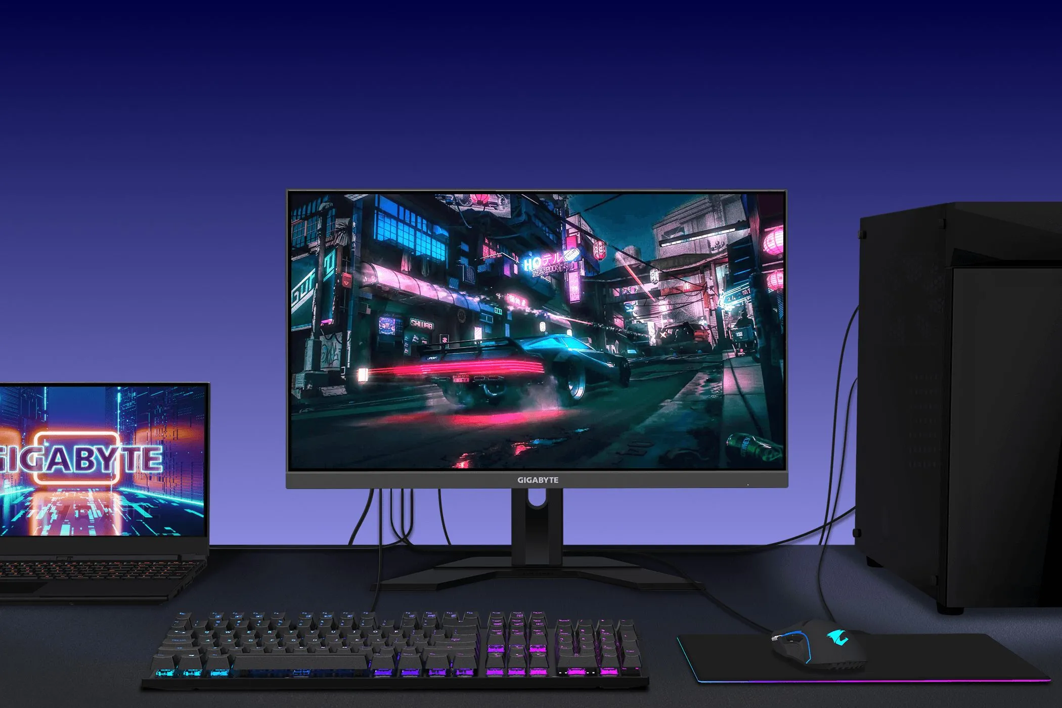 Màn hình gaming GIGABYTE M28U trên bàn làm việc