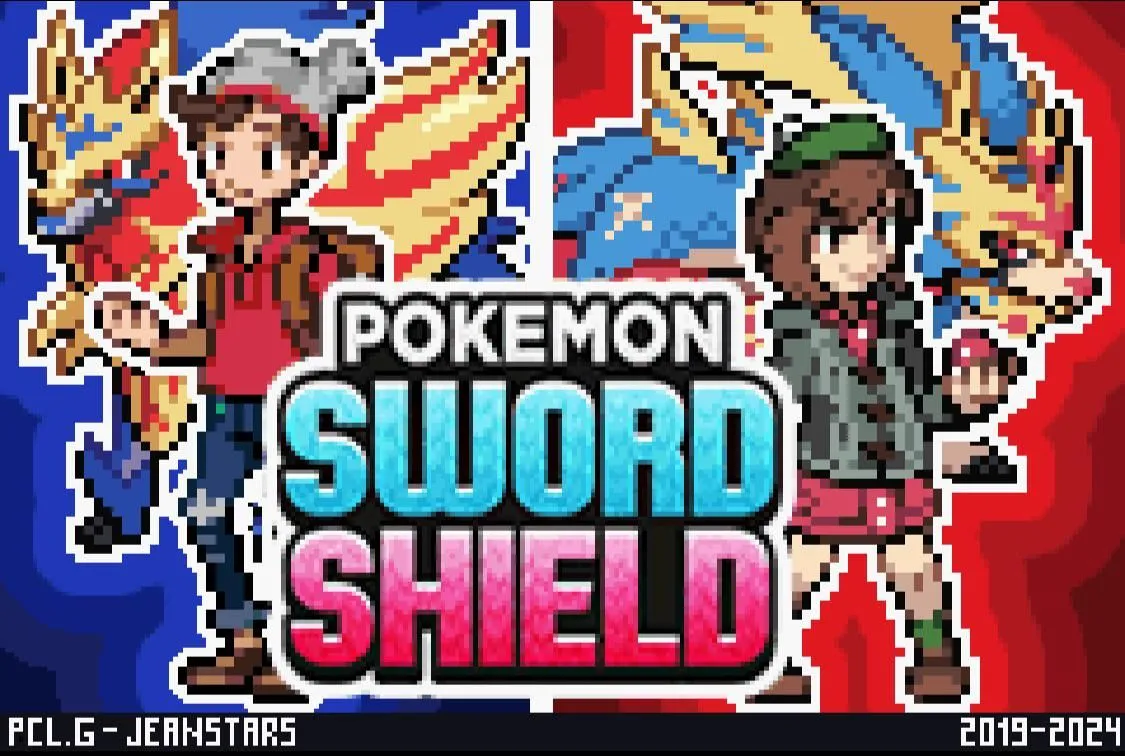 Màn hình khởi động của bản ROM hack Pokémon Sword and Shield Ultimate Plus, tái hiện đồ họa GBA cổ điển.