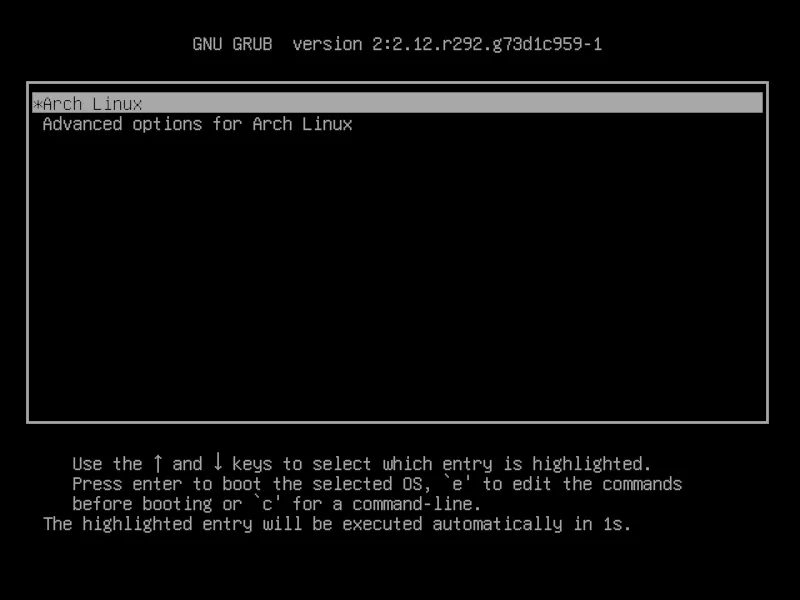 Màn hình khởi động GRUB của Arch Linux, một trong những distro rolling release phổ biến.