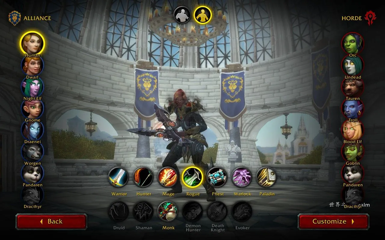 Màn hình tạo nhân vật World of Warcraft trên Steam Deck