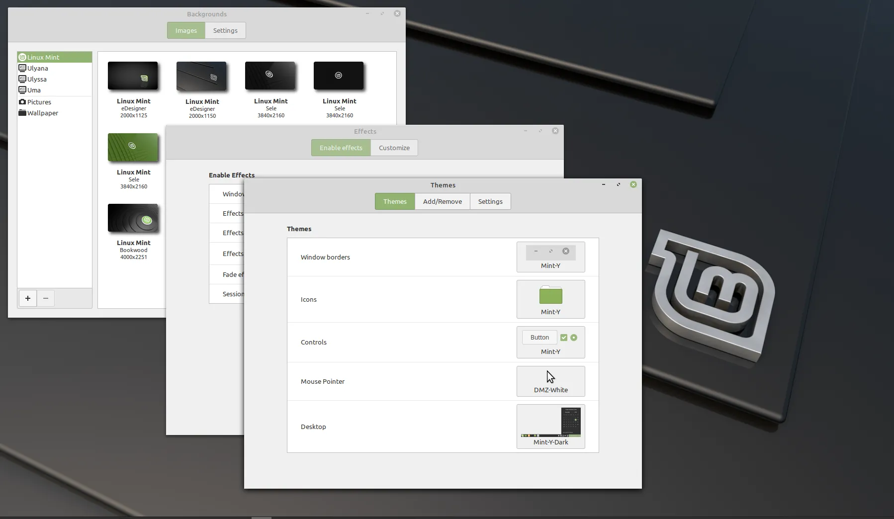Màn hình tùy chỉnh giao diện Linux Mint Cinnamon, cho phép cá nhân hóa trải nghiệm người dùng