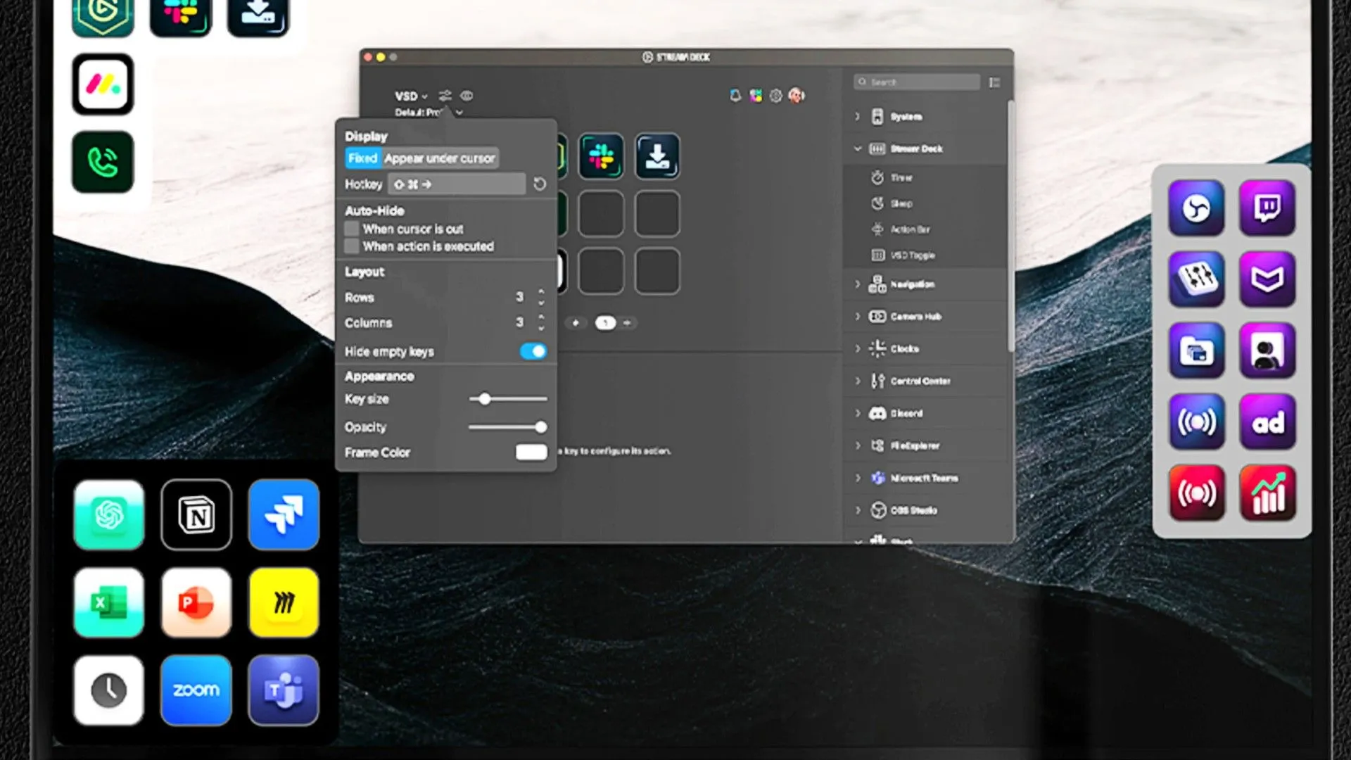 Màn hình ứng dụng Elgato Studio hiển thị các tùy chọn nút tùy chỉnh, minh họa khả năng tối ưu quy trình làm việc cho streamer và nhà sáng tạo nội dung.