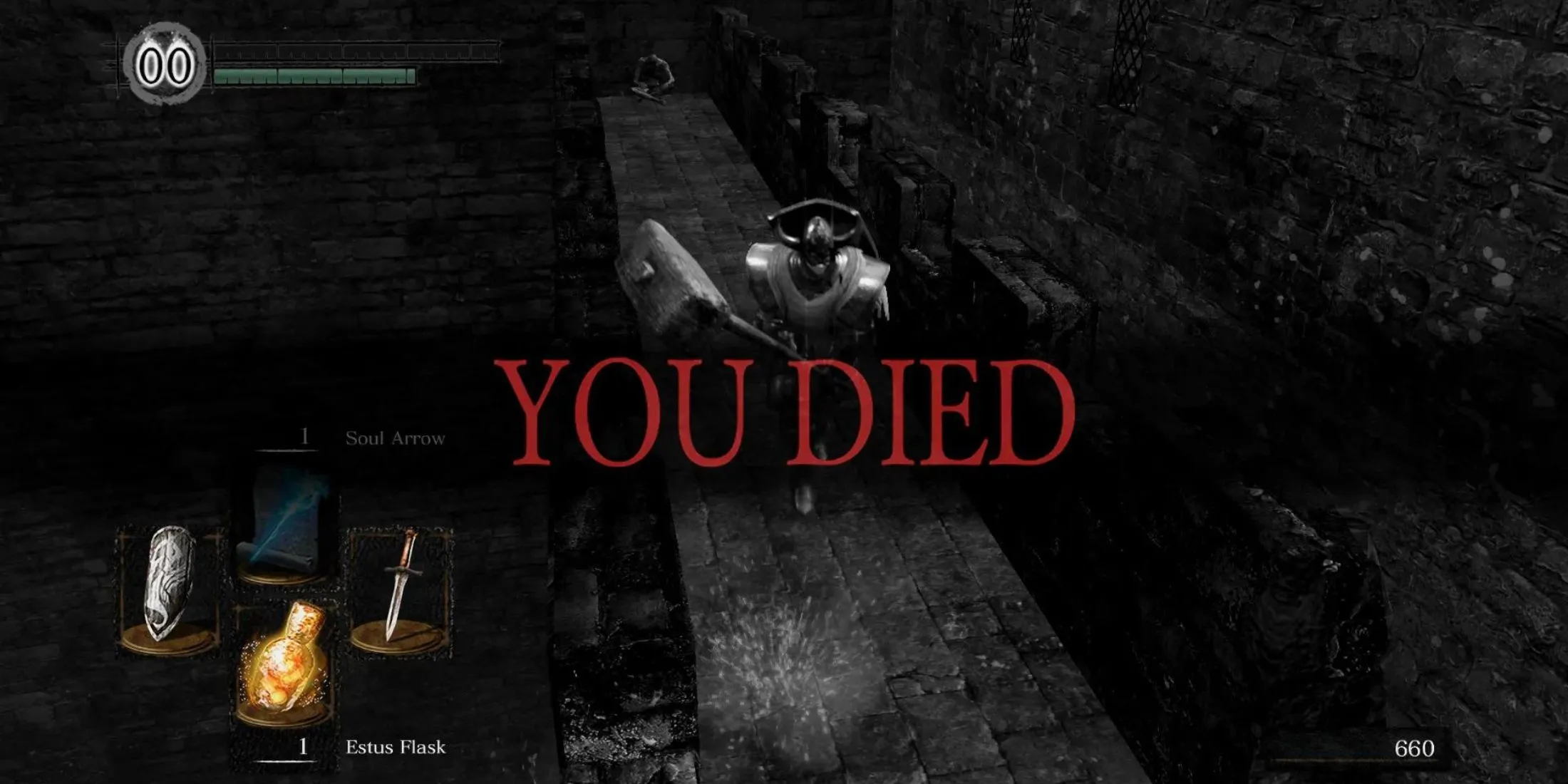 Màn hình "YOU DIED" trong Dark Souls Remastered, biểu tượng của thất bại và thử thách trong game.