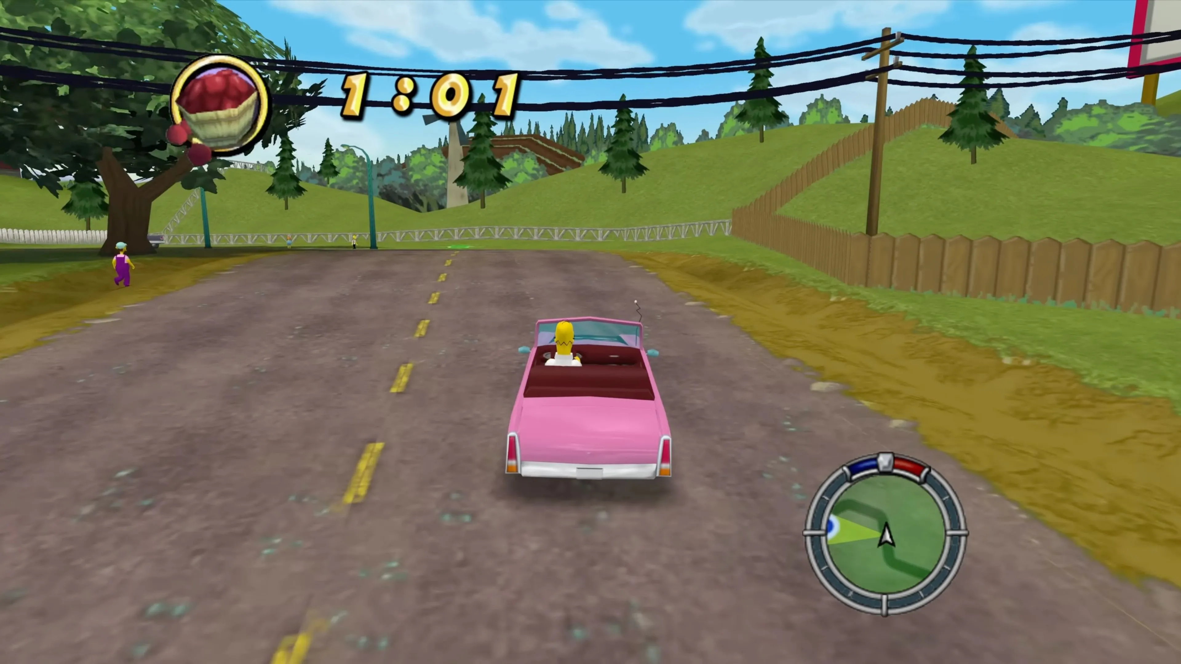 Marge Simpson và chiếc xe của cô ấy trong The Simpsons Hit &amp; Run
