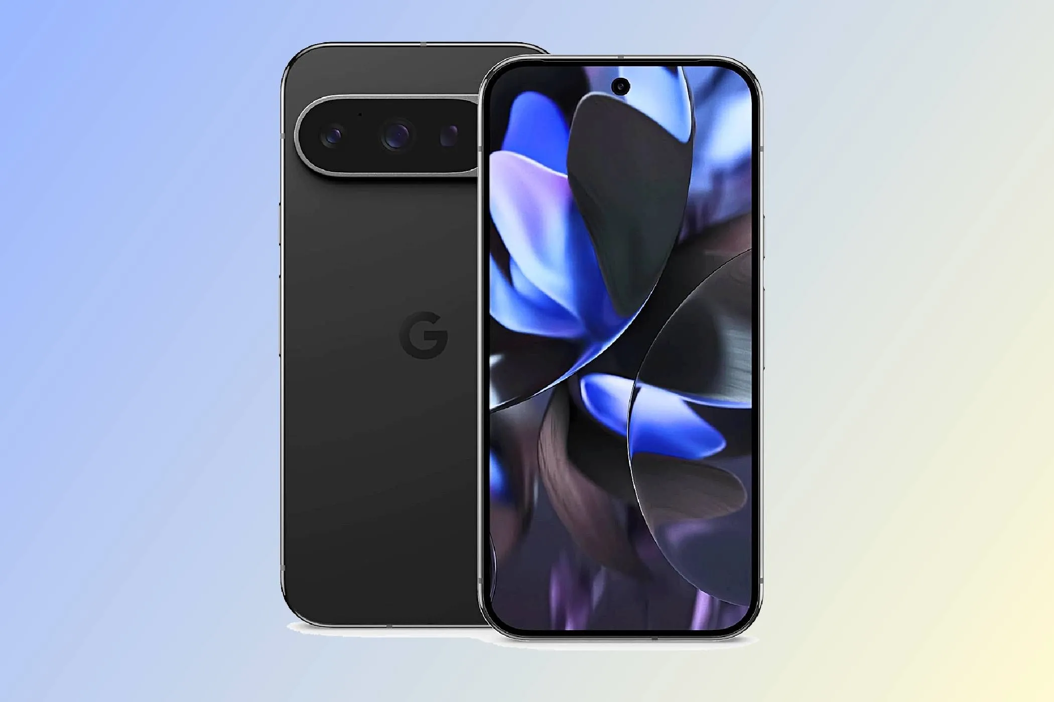 Mặt trước và mặt sau của điện thoại Google Pixel 9 Pro màu xanh lá cây