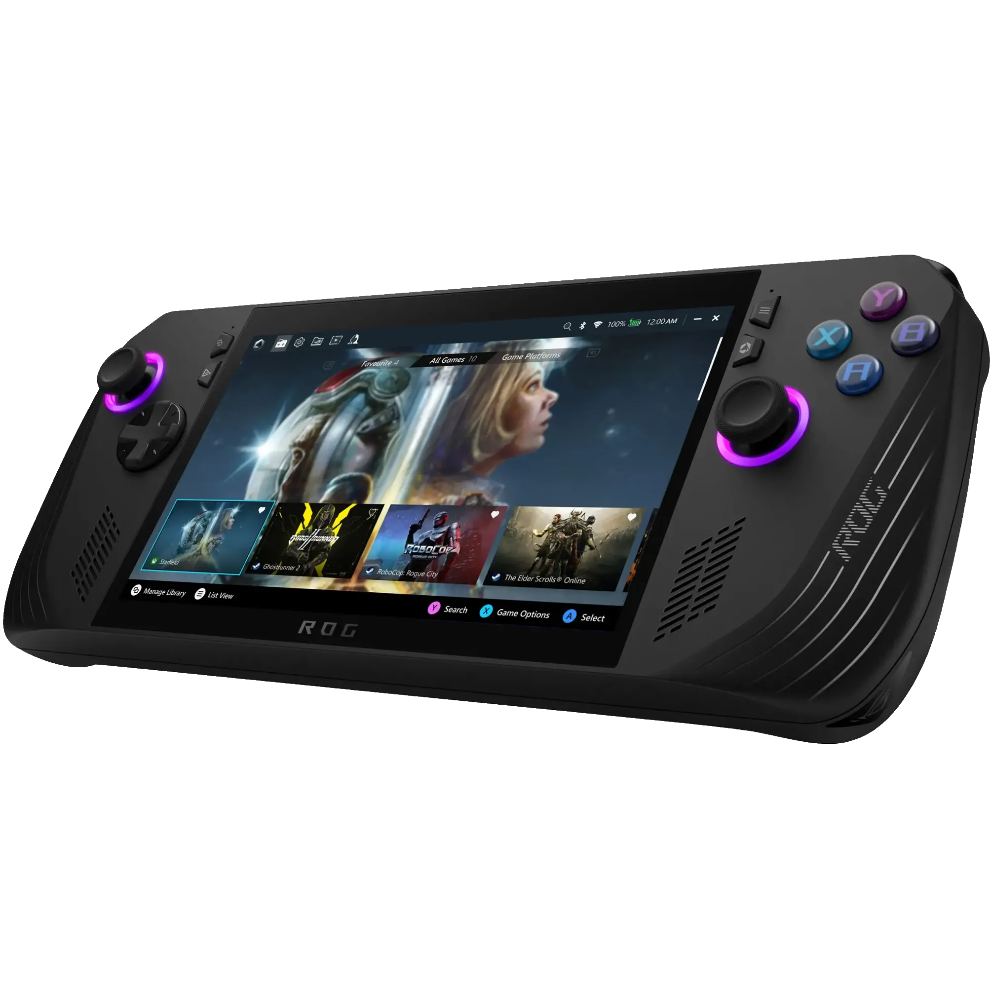 Máy chơi game cầm tay ROG Ally X 2024 màu đen với thiết kế công thái học