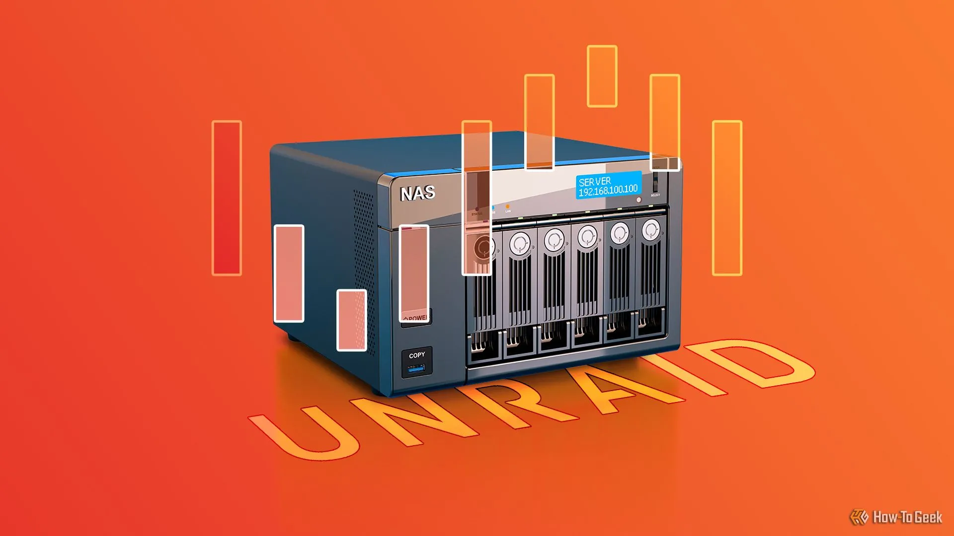 Máy chủ NAS hiển thị logo Unraid, biểu tượng cho việc thay thế hệ điều hành NAS tùy chỉnh