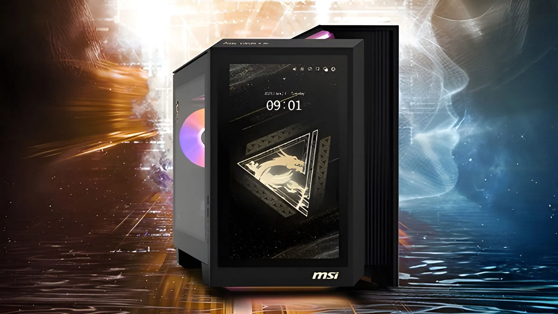 Máy tính gaming MSI với màn hình tích hợp trên vỏ case